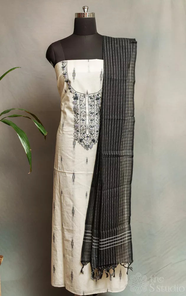 White cotton salwar set with hand embroidery