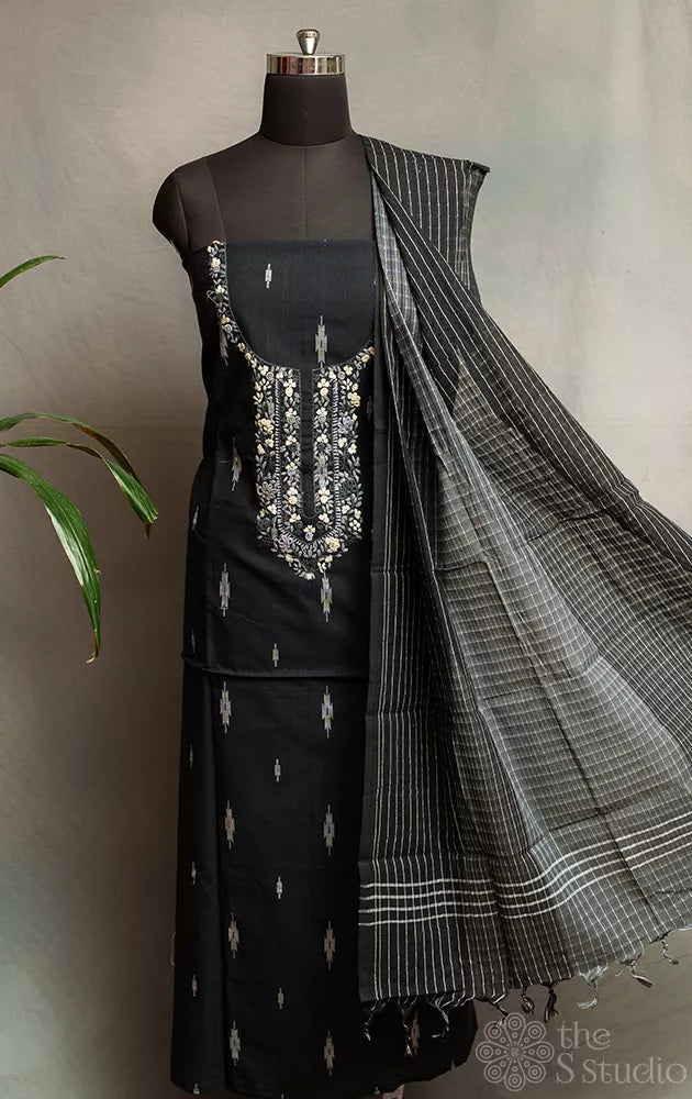 Black cotton salwar set with hand embroidery 