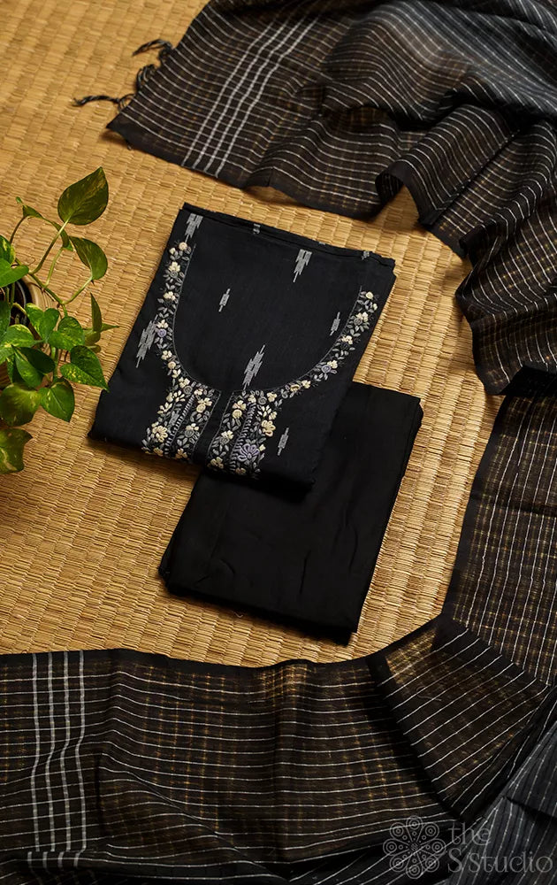 Black cotton salwar set with hand embroidery