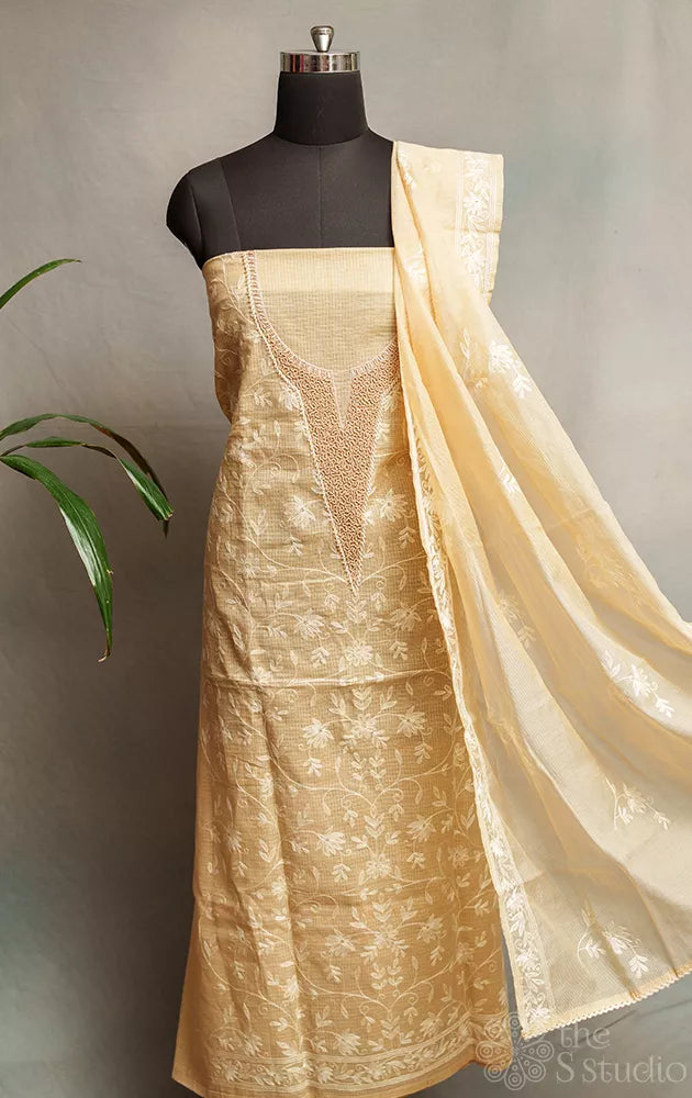 Sandal colour hand embroidered kota cotton salwar suit 