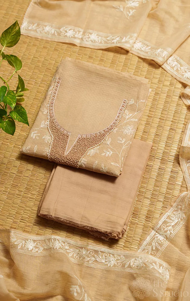 Sandal colour hand embroidered kota cotton salwar suit