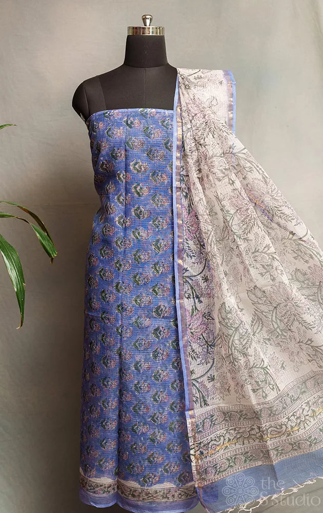 Violet kota cotton salwar suit with contrast white kota dupatta