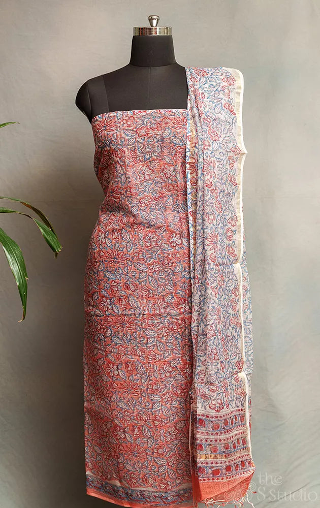 Peach kota cotton salwar suit with floral prints