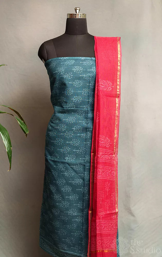 Grey kota cotton salwar set with peach kota dupatta