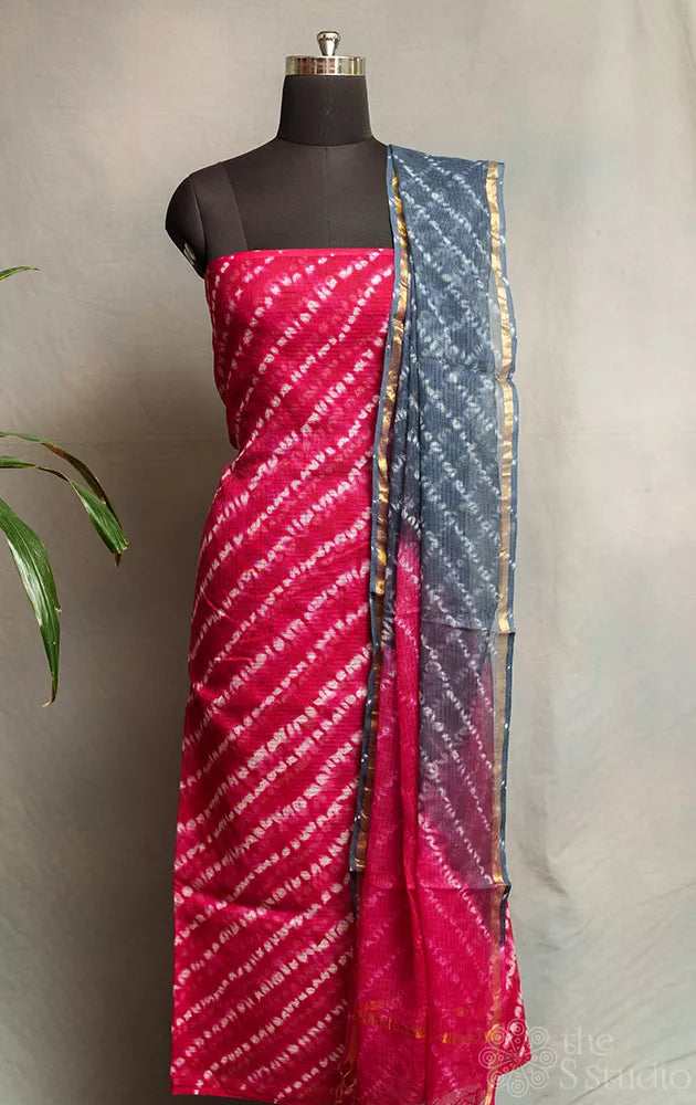Maroon kota cotton salwar suit with grey dupatta