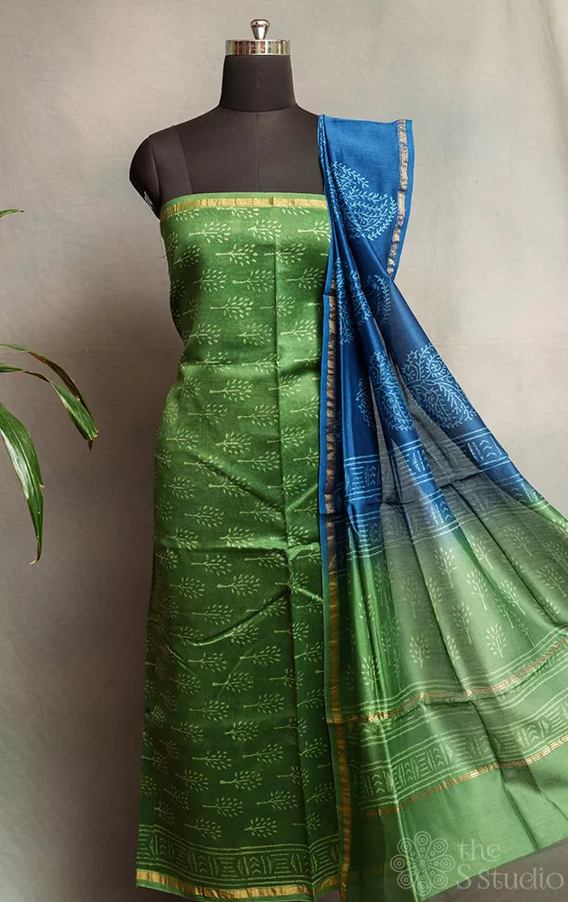 Green chanderi silk cotton salwar suit with matching dupatta