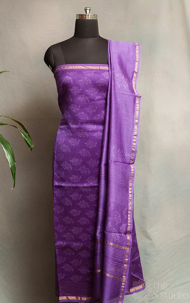 Violet chanderi silk cotton salwar suit with matching dupatta