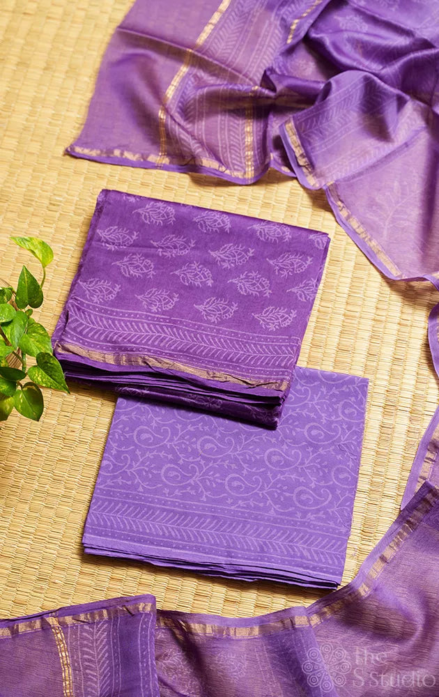 Violet chanderi silk cotton salwar suit with matching dupatta