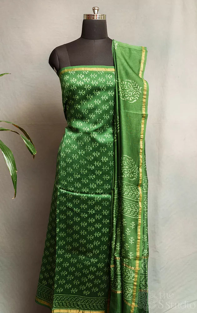 Green chanderi silk cotton salwar set with matching dupatta