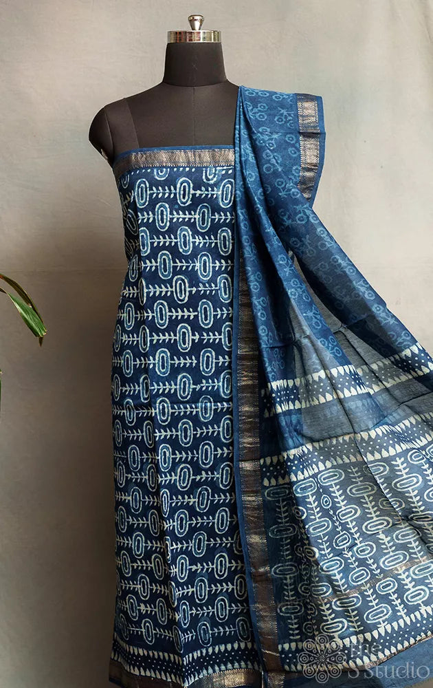 Blue maheshwari silk cotton salwar suit with matching dupatta