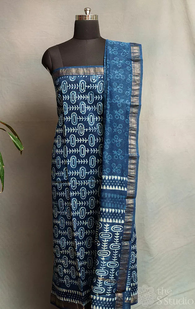 Blue maheshwari silk cotton salwar suit with matching dupatta