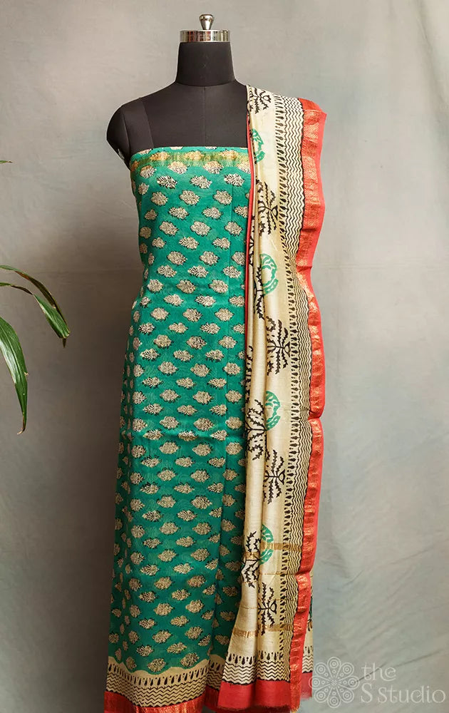 Green maheshwari silk cotton salwar set with matching dupatta