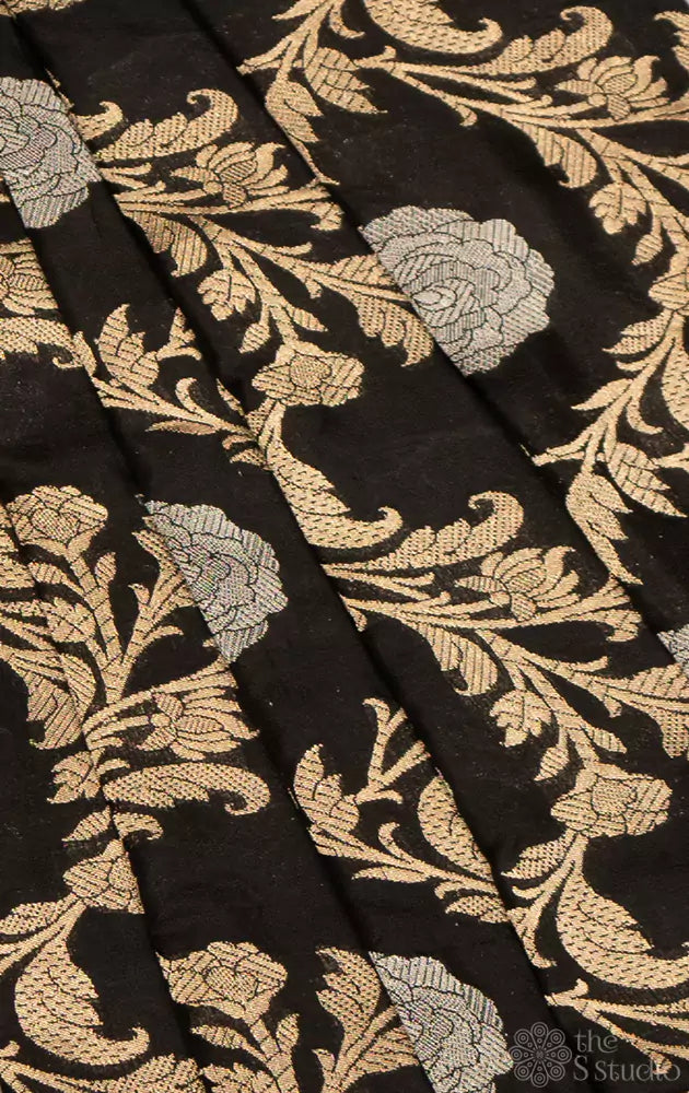 Black banarasi pure silk brocade blouse material