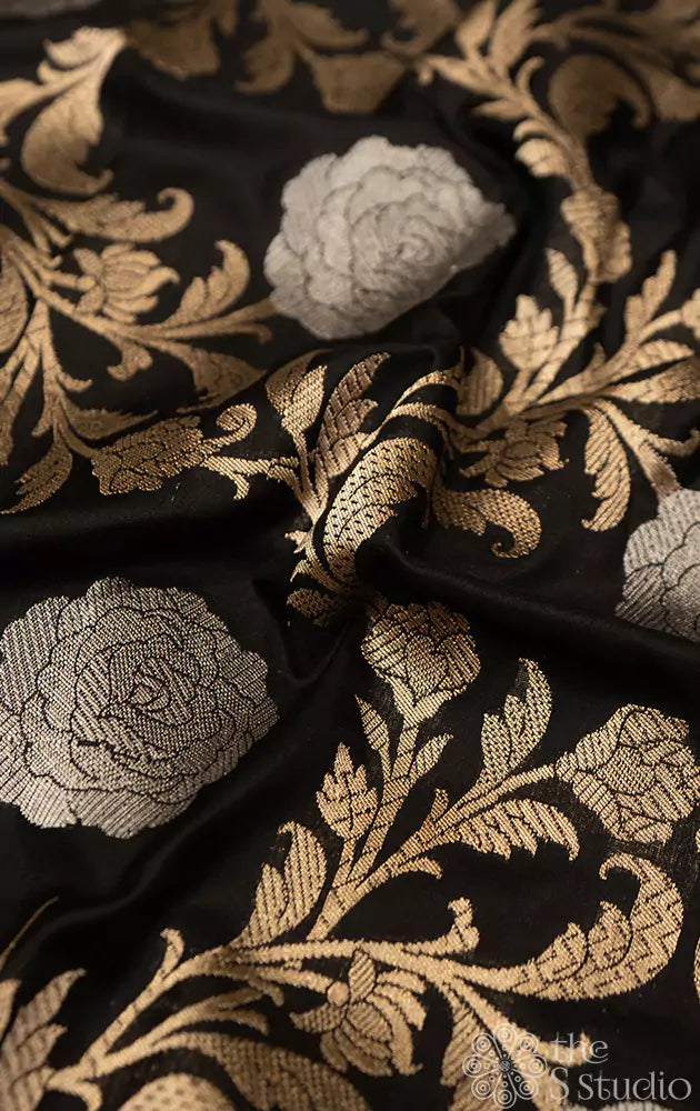 Black banarasi pure silk brocade blouse material