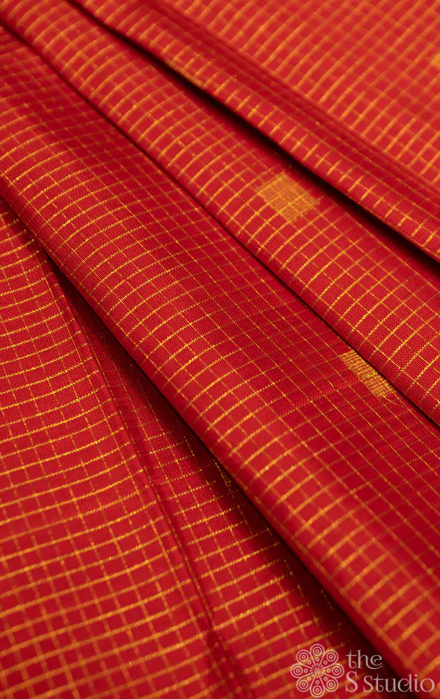 Red checked kanchi silk blouse material