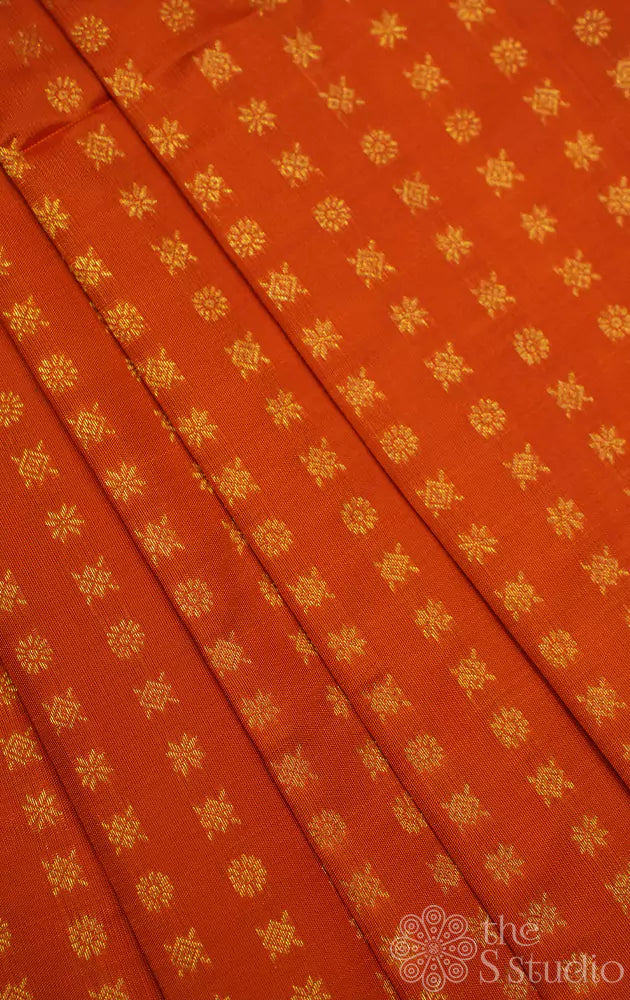 Orange kanchi silk blouse material with  zari buttas