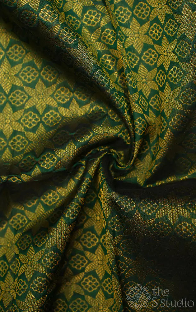 Green kanchi silk brocade blouse material