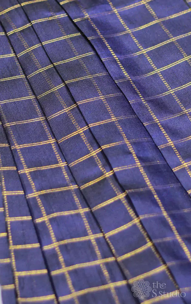Navy blue kanchi silk checked blouse material