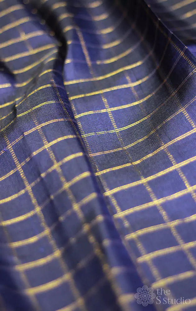 Navy blue kanchi silk checked blouse material
