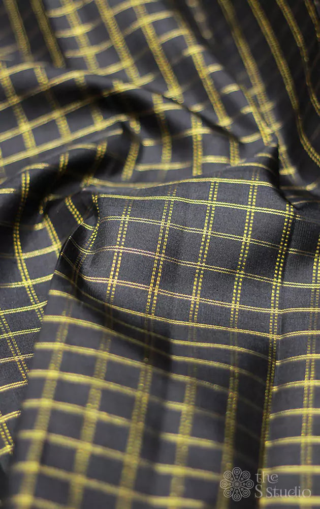 Black kanchi silk checked blouse material