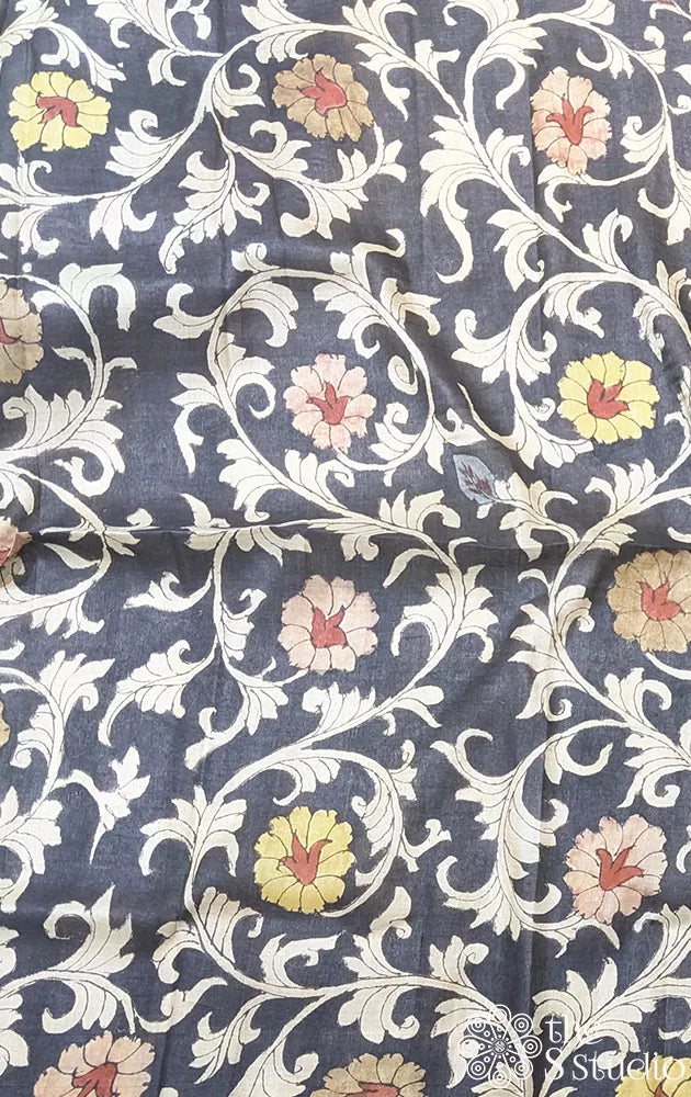 Black tussar hand painted pen kalamkari blouse material