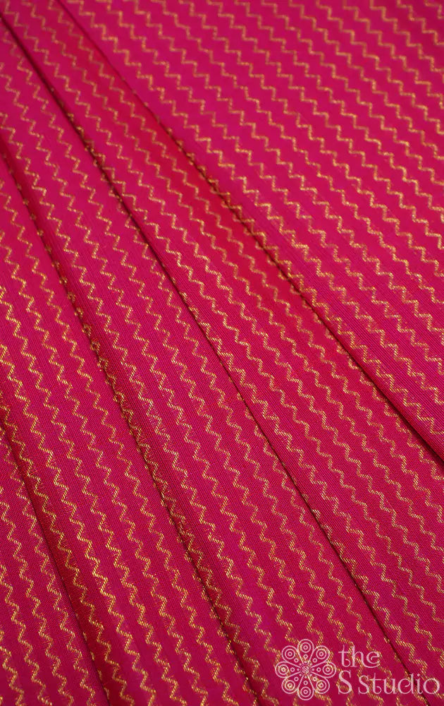 Pink kanchi silk blouse material with zig zag vanki  zari lines