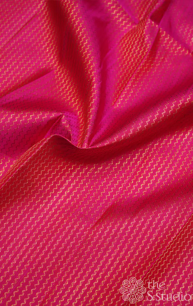 Pink kanchi silk blouse material with zig zag vanki  zari lines