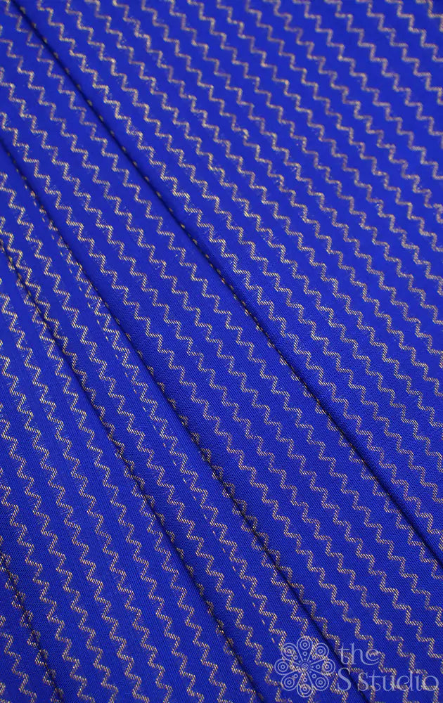 Royal blue kanchi silk blouse material with zig zag vanki  zari lines