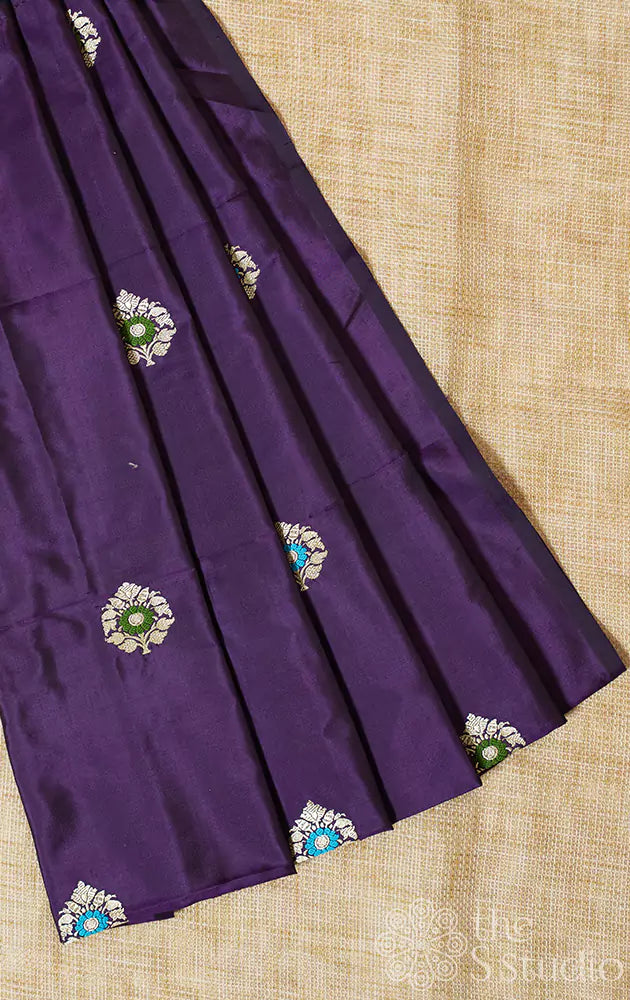 Aubergine violet banarasi silk blouse fabric with buttas