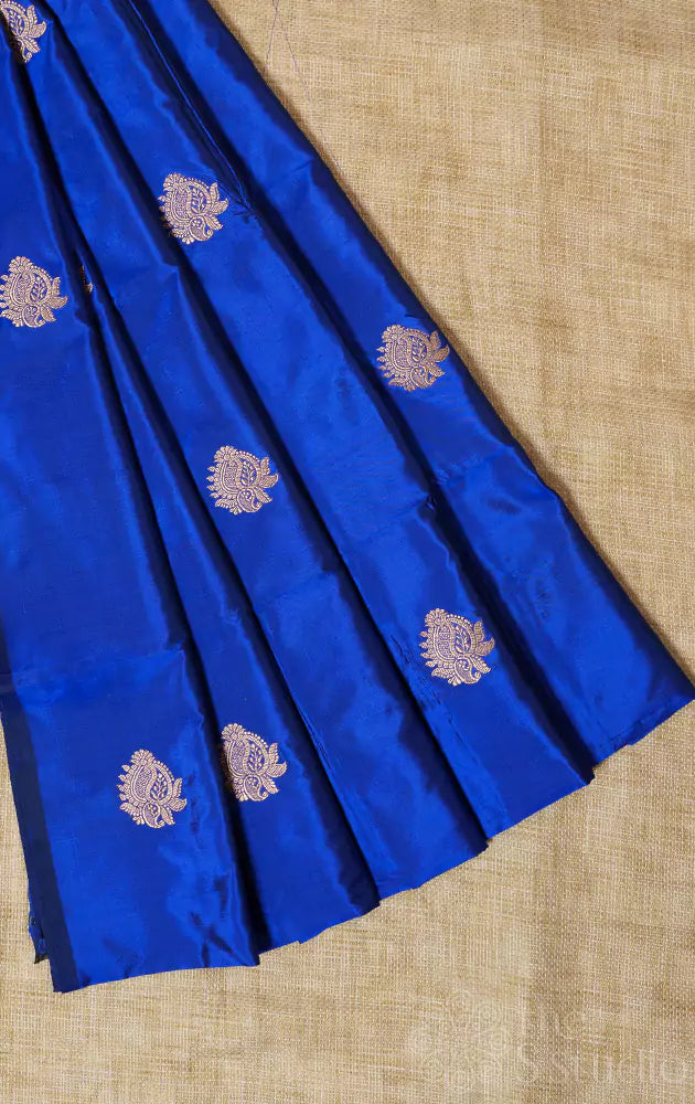 Royal blue benarasi silk blouse material with kadua zari buttas