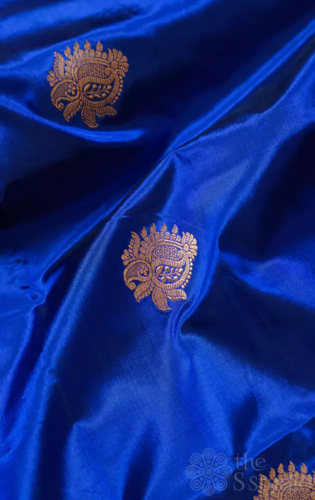 Royal blue benarasi silk blouse material with kadua zari buttas