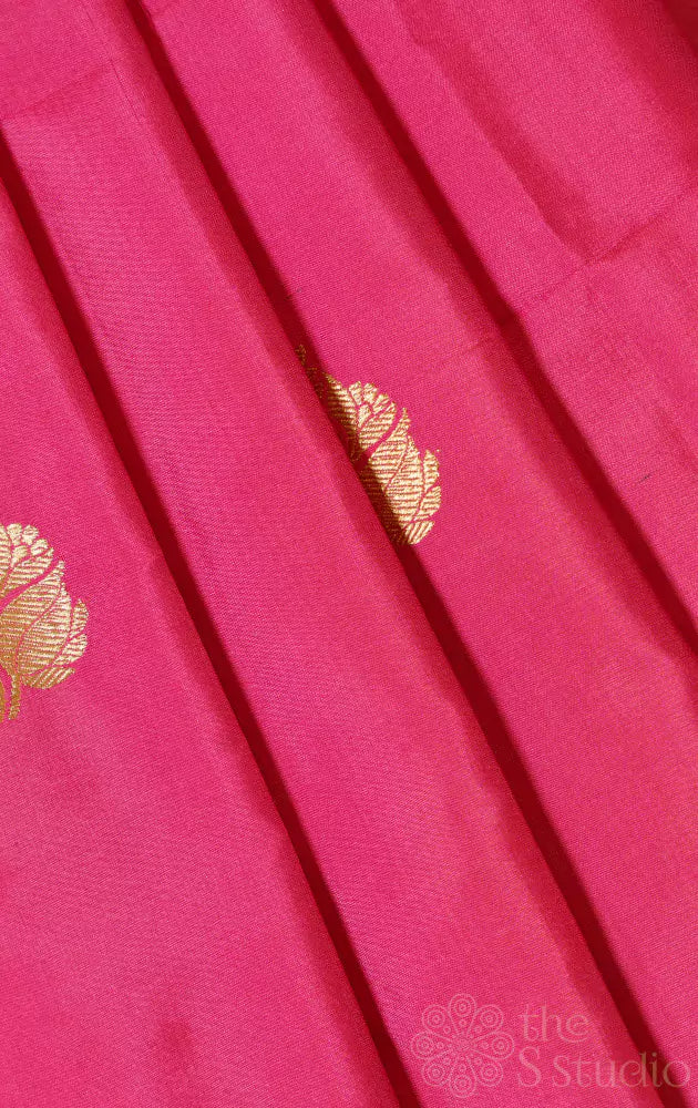 Lotus pink banarasi silk blouse fabric with floral zari buttas
