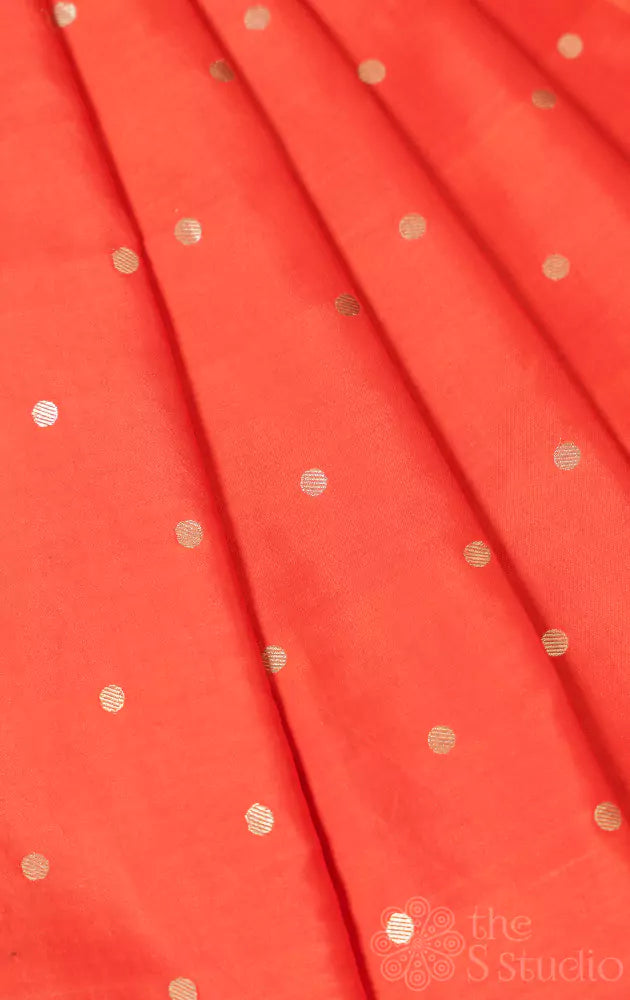 Orange benarasi silk blouse material with polka dots