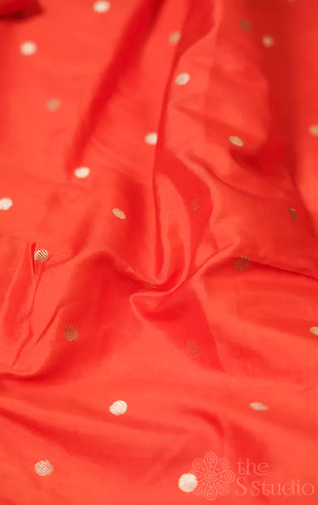 Orange benarasi silk blouse material with polka dots