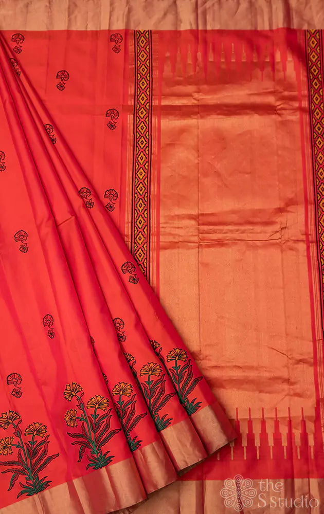 Light orange soft silk saree with zari border