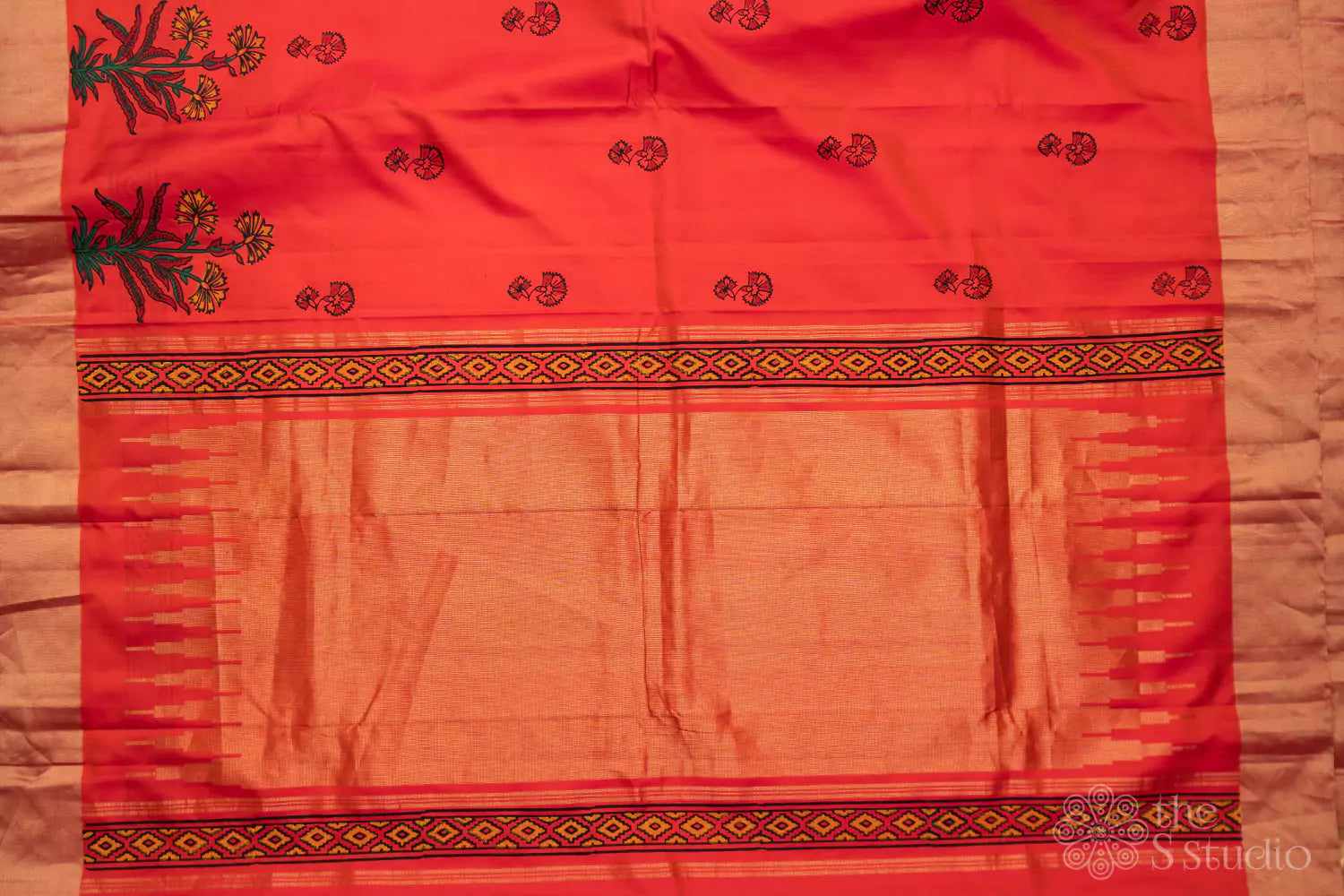 Light orange soft silk saree with zari border