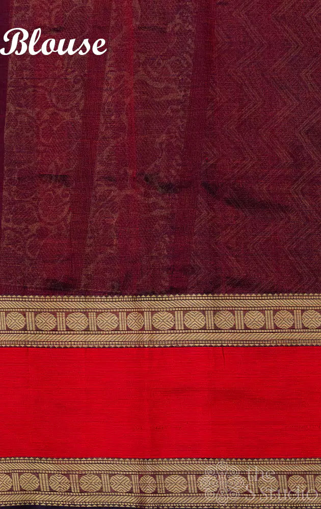 Brown aayiram butta silk cotton saree with red rettaipet border