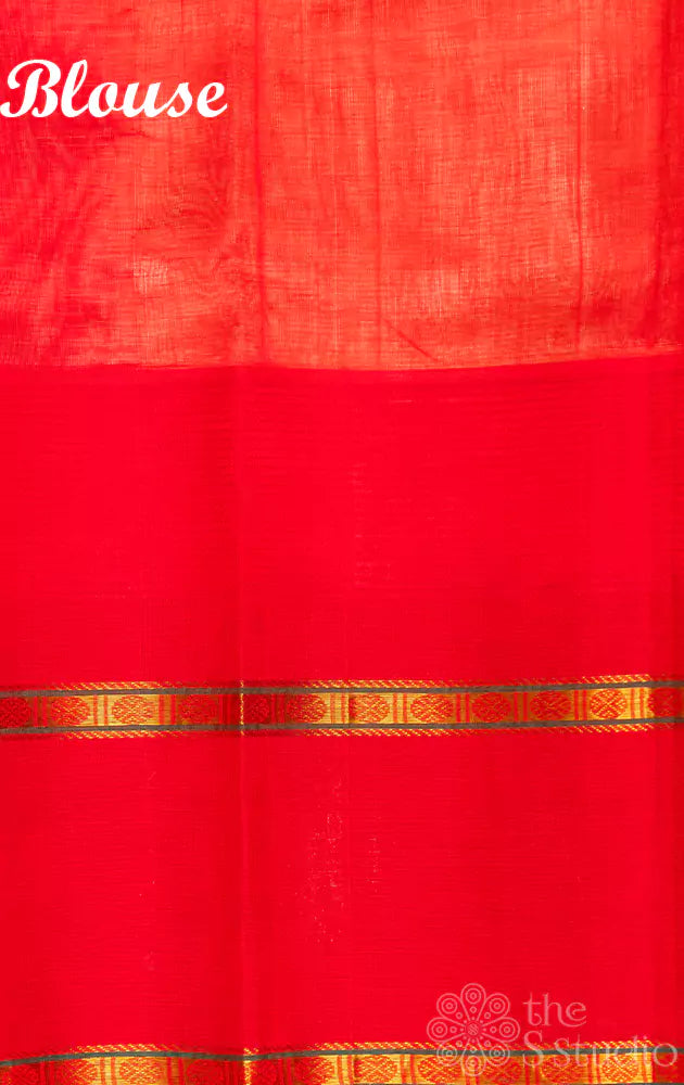 Offwhite silk cotton saree with red rettaipet border