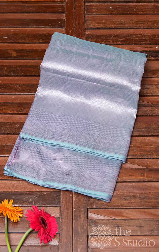 Lavendar banarasi silk saree with silver zari
