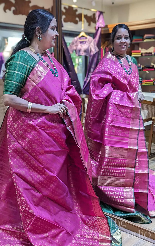 Buy Banarasi Silk Rose Pink Color Bridal Handloom Saree Online India –  Sunasa