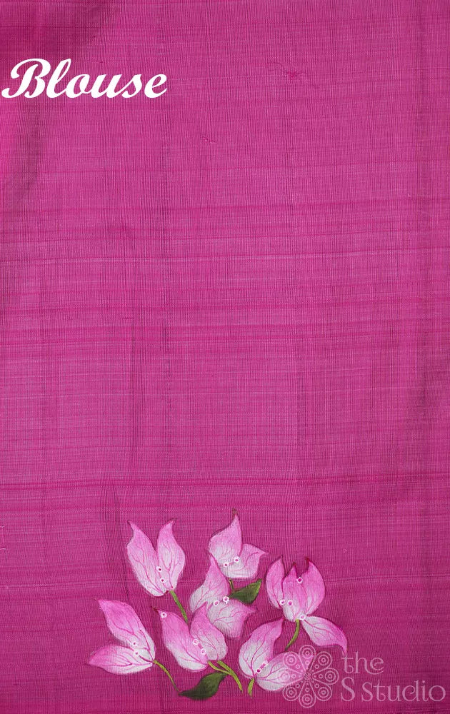 Aqua blue hand painted borderless kanchipuram silk saree