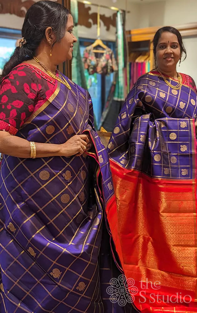 Beautiful Purple Kanjivaram Silk Saree With Snappy Blouse Piece – The  Secretcloth
