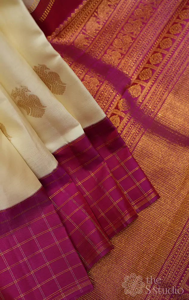 Ivory White Kancheepuram Silk Saree | Exclusive Kanjivaram Collections –  Vivaaha Silks & Sarees