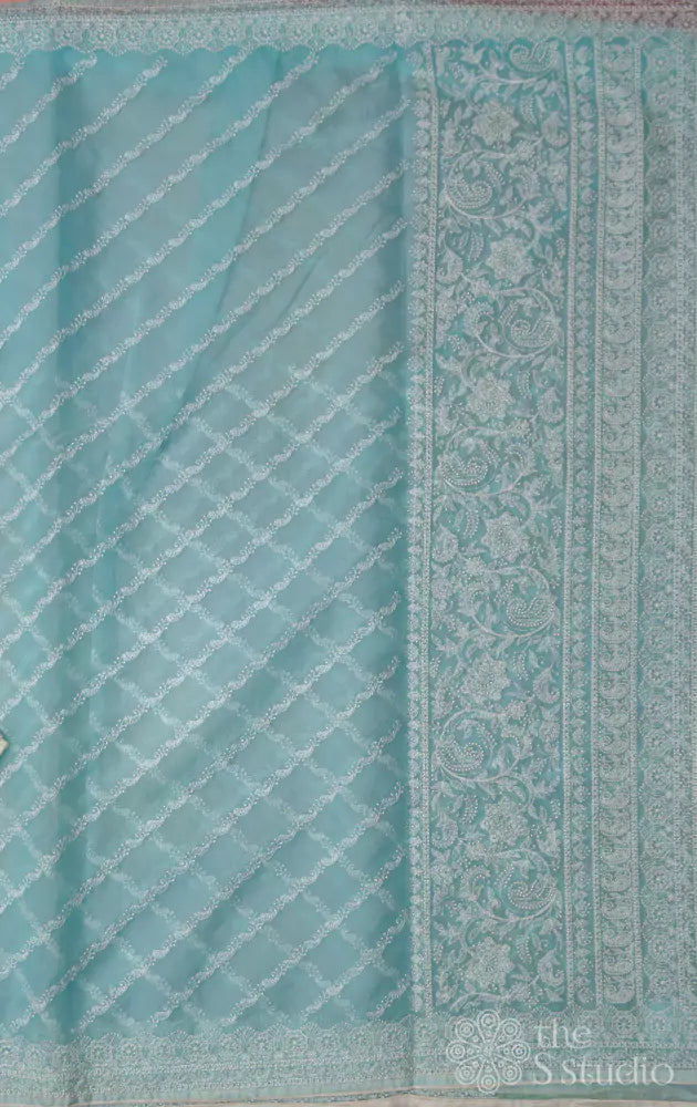 Light blue organza embroidered saree