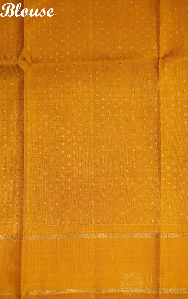 Off white with yellow border printed kanjivaram silk saree