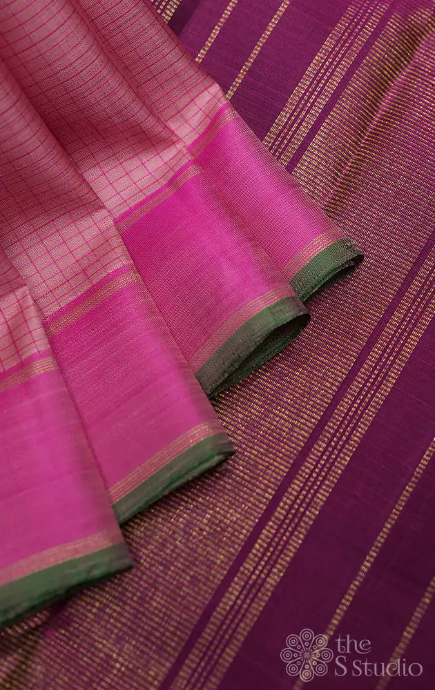 Pink small checks kanchi silk saree