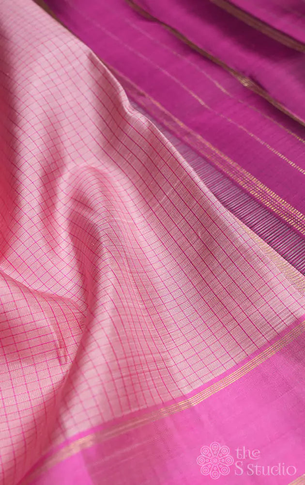 Pink small checks kanchi silk saree