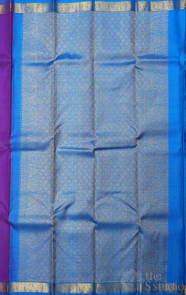 Violet kanjivaram silk saree with blue small border