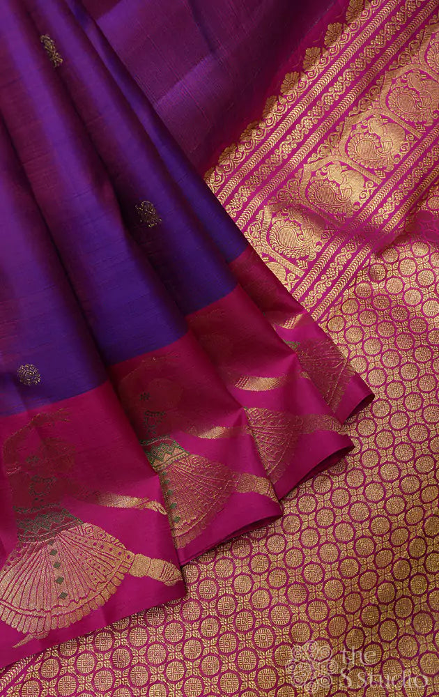 Purple kanchi silk saree with dancing lady border