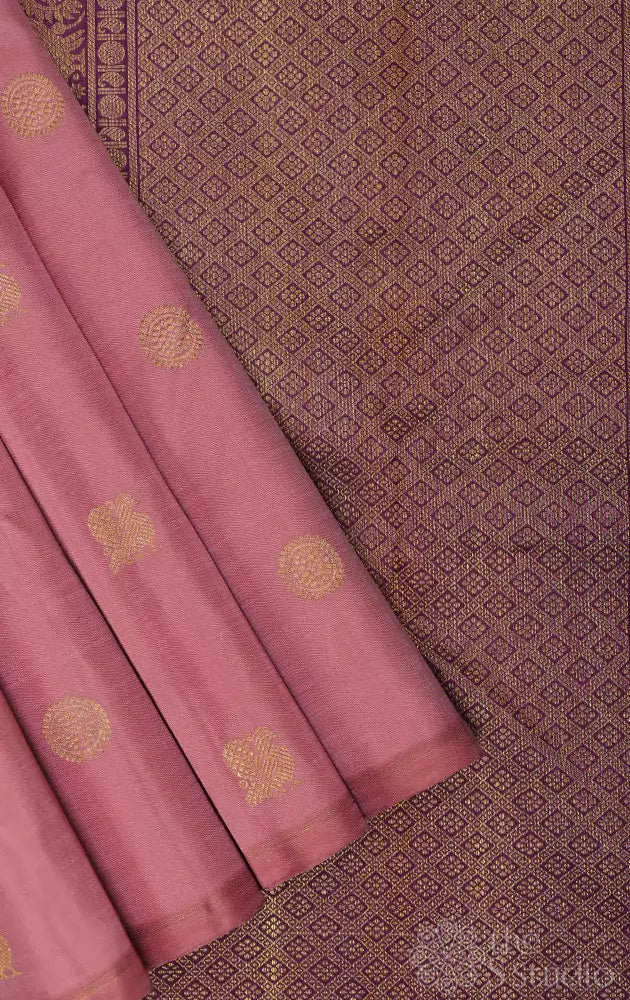 Onion pink kanjivaram saree with small buttas
